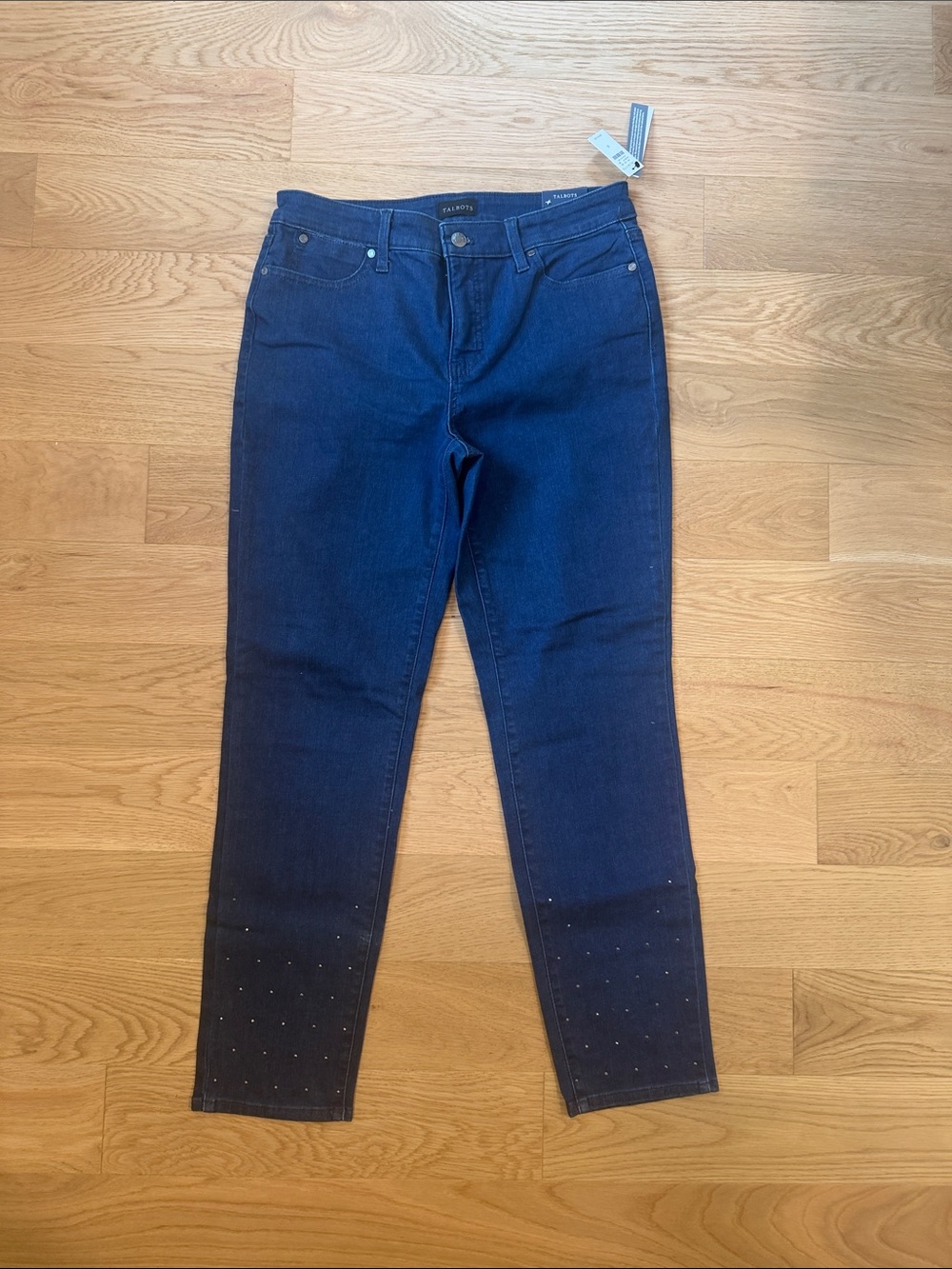 Talbots Dark Blue Straight-Leg Jeans with Studded Hem